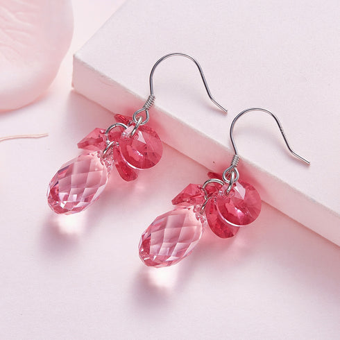 Fabulous Drops! (Party Pink) - Sterling Silver (Chandi) S925 Earrings! - Embellished with Genuine European Crystals! - Free Box Packaging!